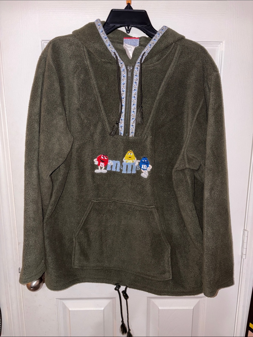 M&M'S Olive Green Fleece Hoodie with Embroidered Characters